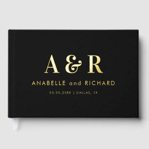 Livre D'or Monogramme noir et or minimaliste Mariage Foil