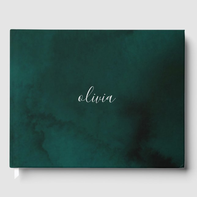 Livre D'or Monogramme personnalisé à l'aquarelle vert foncé (Recto)