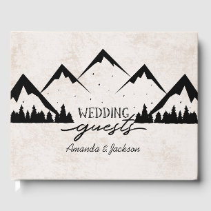 Livre D'or Montagnes Rustiques et pins Mariage Monogramme