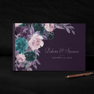 Livre D'or Moody Boho   Eggplant foncé Purple et Bouquet Turq