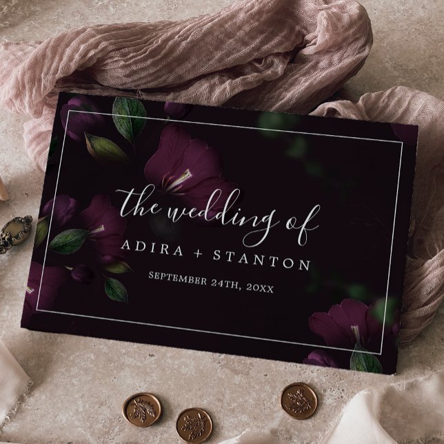 Livre D'or Moody Purple Blooms | Mariage Motif noir (Créateur téléchargé)