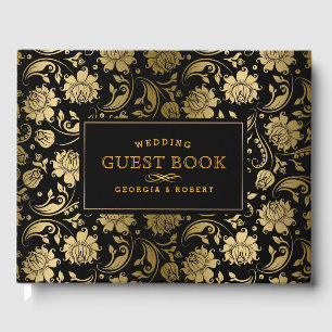 Livre D'or Motif de Damas Floral Noir & Or