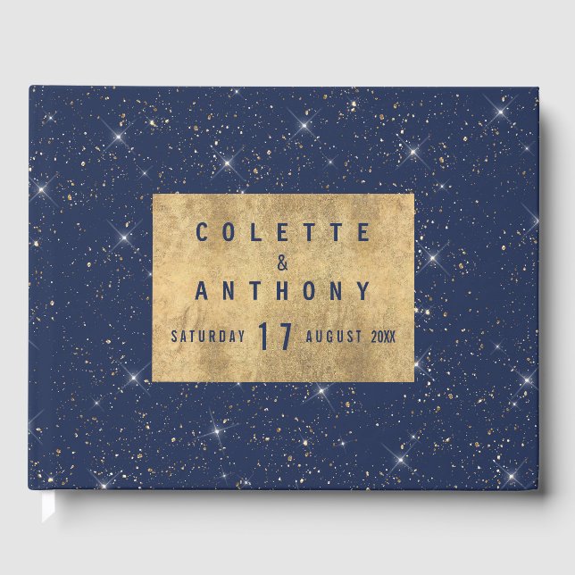 Livre D'or Motif de parties scintillant en or brillant bleu m (Recto)
