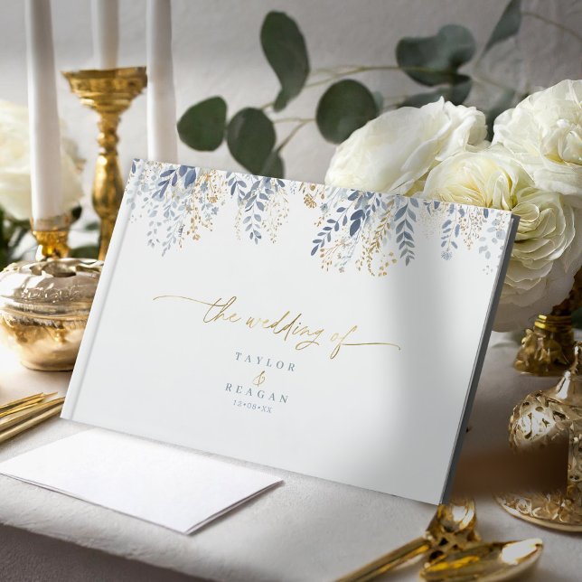 Livre D'or Motif Floral doux Dusty Blue Gold ID1045 (Créateur téléchargé)
