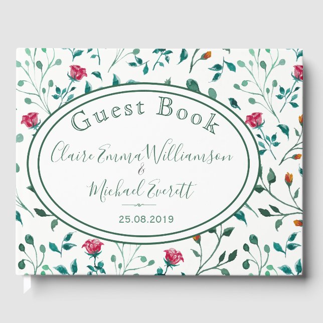 Livre D'or Motif Floral Rustique & Foliage Vert | MARIAGE (Recto)