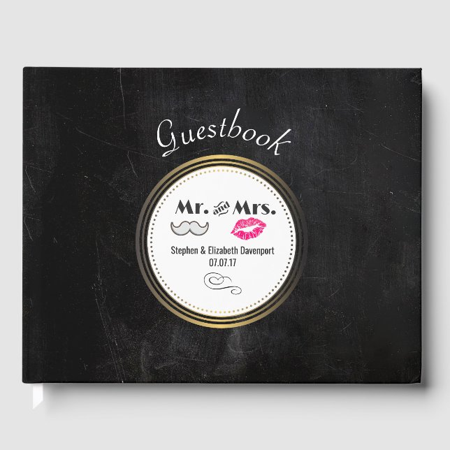 Livre D'or Moustache & Lèvres M. & Mme Black & Gold Mariage (Recto)
