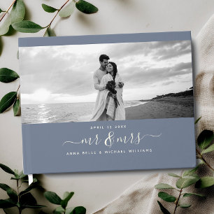 Livre D'or Mr & Mrs Elegant Script Dusty Blue Photo Mariage
