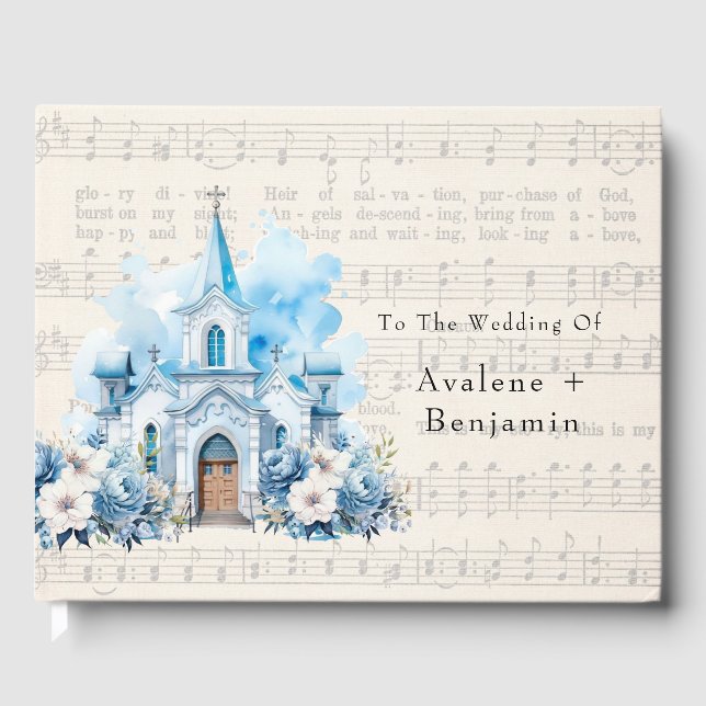 Livre D'or Musical Dusty Blue Peony Church Mariage (Recto)