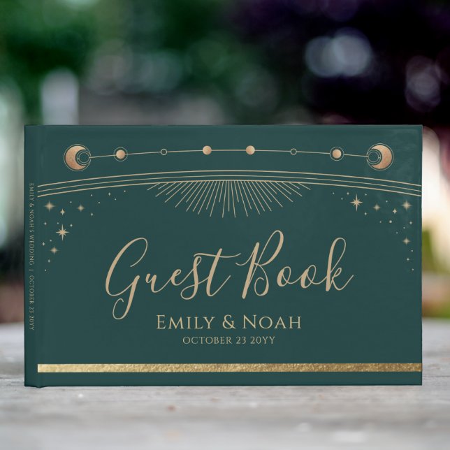 Livre D'or Mystic Green Gold Sun Moon Stars Mariage (InSitu à l'extérieur)