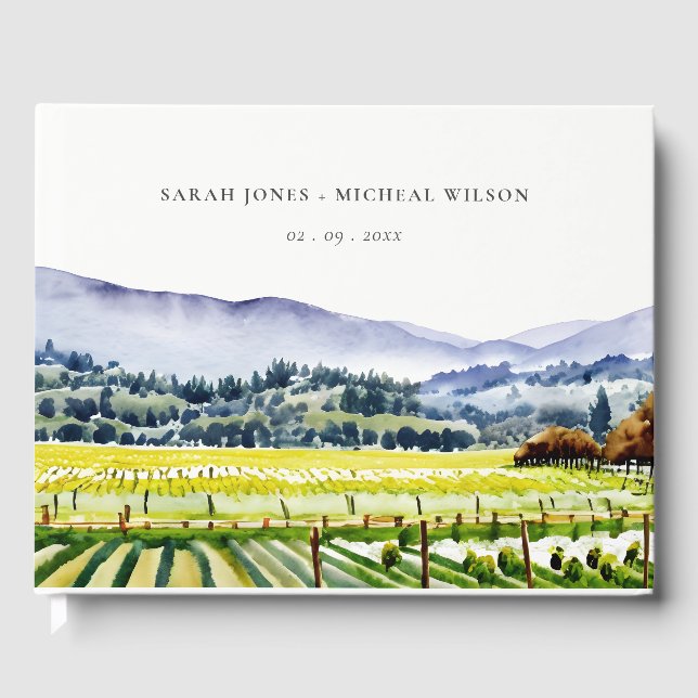Livre D'or Napa Valley Watercolor Vineyard Paysage Mariage (Recto)