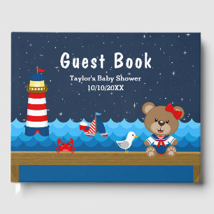Livre D'or Nautical Girl Bear Baby shower rouge et marine