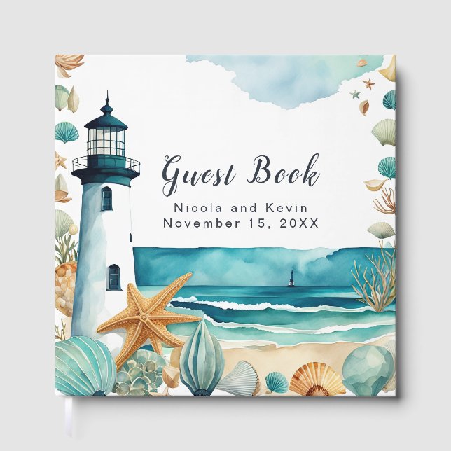 Livre D'or Nautical Lighthouse Wedding Guest Book (Recto)