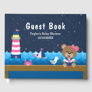 Livre D'or Nautique ours rose et Baby shower de marine