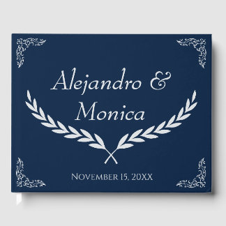Livre D'or Navy Blue and White Elegant Corner Wedding Guest