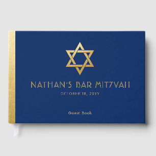 Livre D'or Navy Blue Bar Mitzvah Gold Star de David Custom
