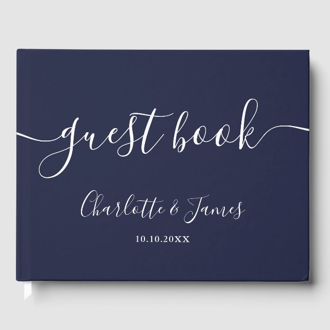 Livre D'or Navy Blue Signature Script Photo Wedding (Recto)