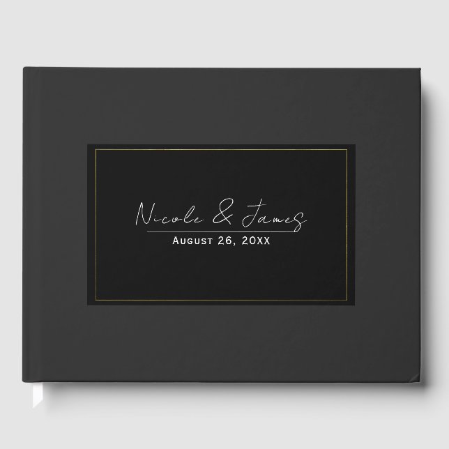 Livre D'or Noir Gris Or Moderne Minimal Mariage élégant (Recto)