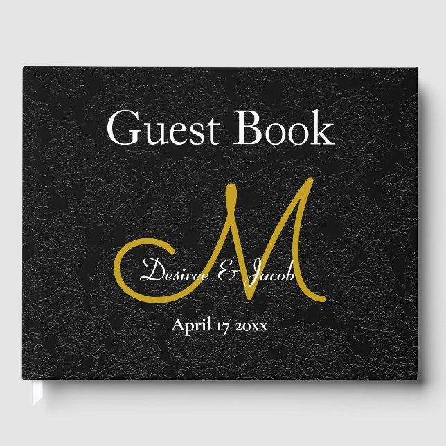 Livre D'or Noir Or Blanc Mariage Réception Monogramme (Recto)