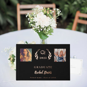Livre D'or Noir rose or nom script photo Graduation