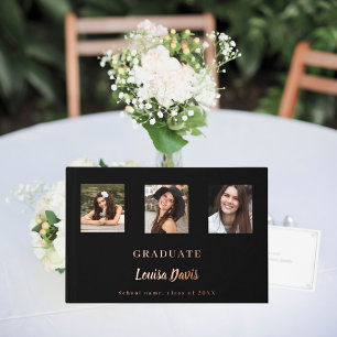 Livre D'or Noir rose or nom script photo Graduation