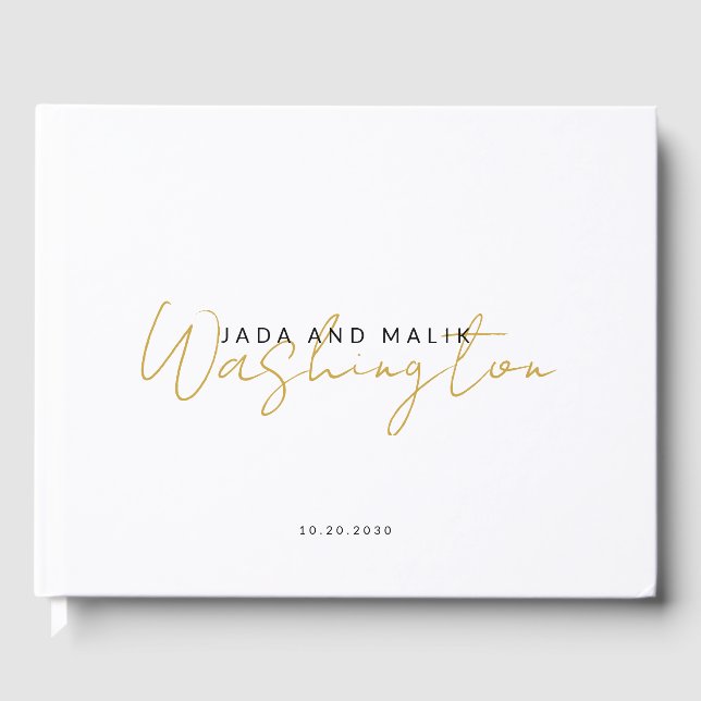Livre D'or Nom du couple Mariage Monogram Gold Nom du script (Recto)