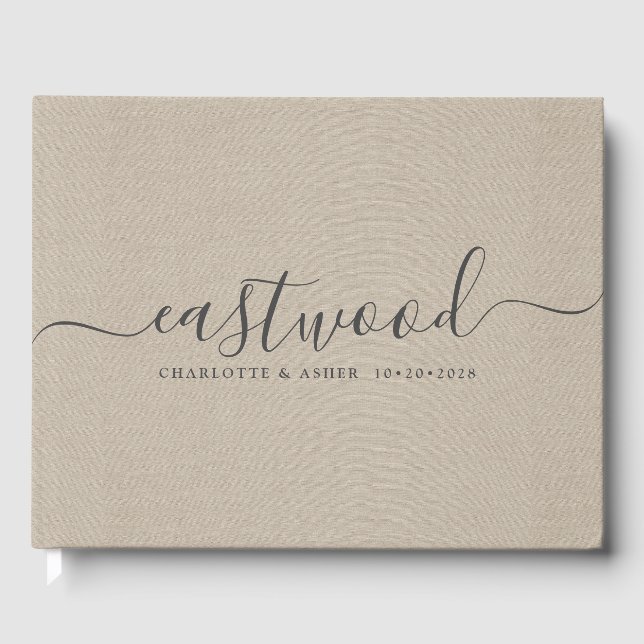 Livre D'or Nom du couple Mariage Monogramme Taupe Faux Linen (Recto)