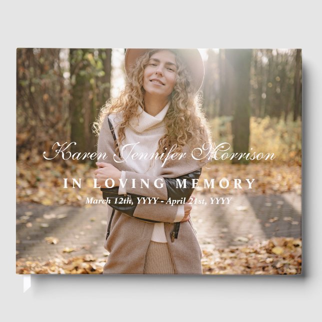 Livre D'or Nom Élégant En Script & Photo En Mémoire Amoureuse (Recto)