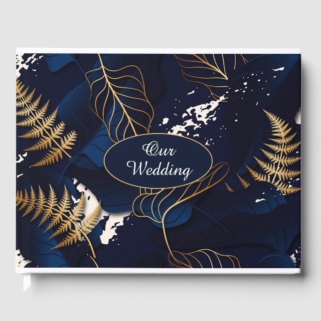 Livre D'or Nos Mariages Gold Foil Tropical feuilles (Recto)