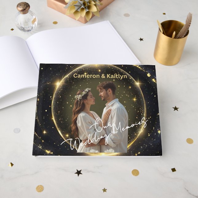 Livre D'or Nos souvenirs Mariages - Elégante croûte noire et  (Recto ouvert)