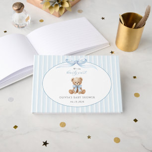 Livre D'or Nounours, Nœud Bleu, Rayures Bleues, Baby Shower
