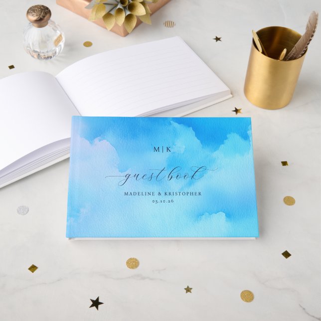 Livre D'or Nuages Aquarelles Bleus Calmes (Recto ouvert)