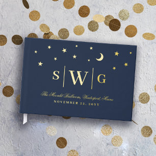 Livre D'or Nuit étoilée Bleu foncé et Mariage de monogramme o