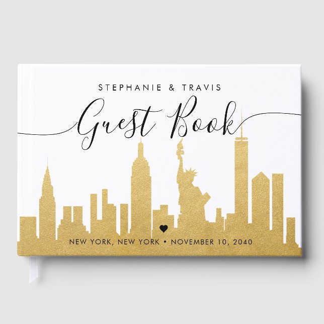 Livre D'or NYC Skyline Gold New York Destination Wedding (Recto)