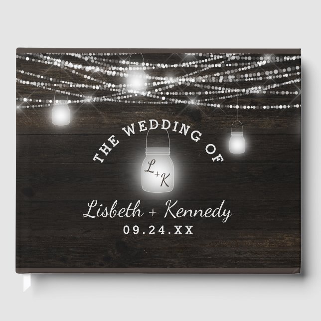 Livre D'or Oak Ridge Rustic Dark Wood & Mason Jars Mariage (Recto)