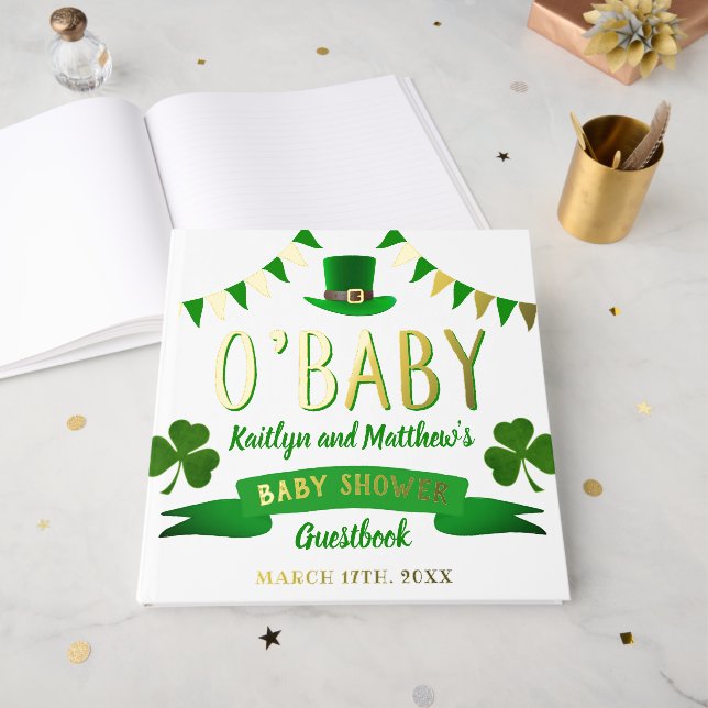 Livre D'or O'Baby St. Patrick's Day Baby shower Real (Recto ouvert)