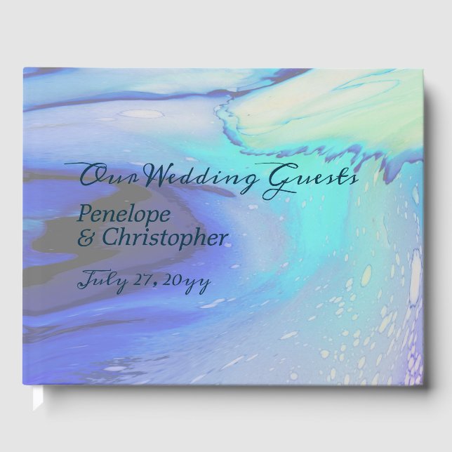 Livre D'or Océan moderne Eau Bleu Plage Abstraite Mariage (Recto)