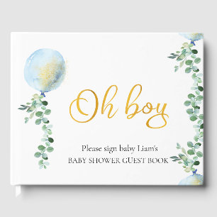 Livre D'or Oh mon garçon Bleu Bleu baby shower Eucalyptus