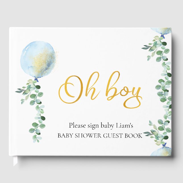 Livre D'or Oh mon garçon Bleu Bleu baby shower Eucalyptus (Recto)