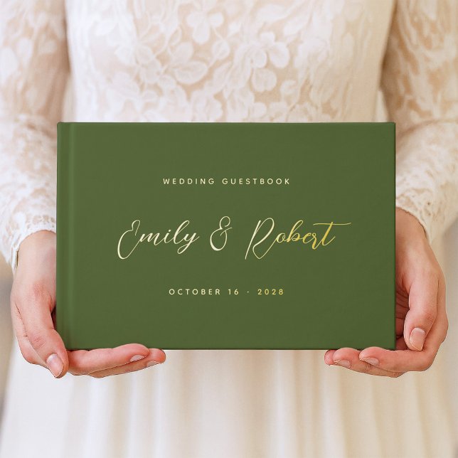 Livre D'or Olive Green et Gold Elegant Script Mariage (Créateur téléchargé)
