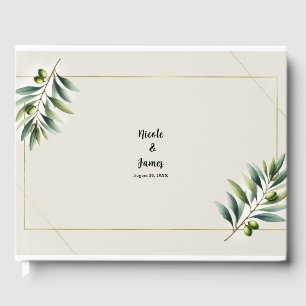 Livre D'or Olive vert Olive Leaf Bone Blanc & Or Mariage