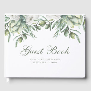 Livre D'or Olives aquarelles. Mariage italien floral d'été