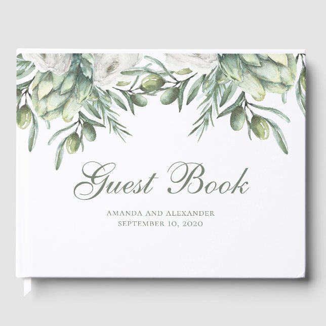 Livre D'or Olives aquarelles. Mariage italien floral d'été (Recto)