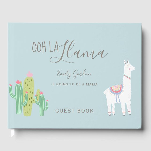 Livre D'or Ooh La Llama Baby shower Blue Succulents mignons (Recto)