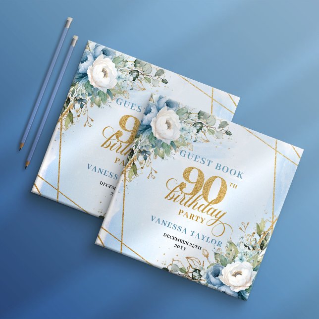 Livre D'or Opulent Pastel Blue Gold 90th Birthday Sign In (Opulent Pastel Blue Gold 90th Birthday Sign In)