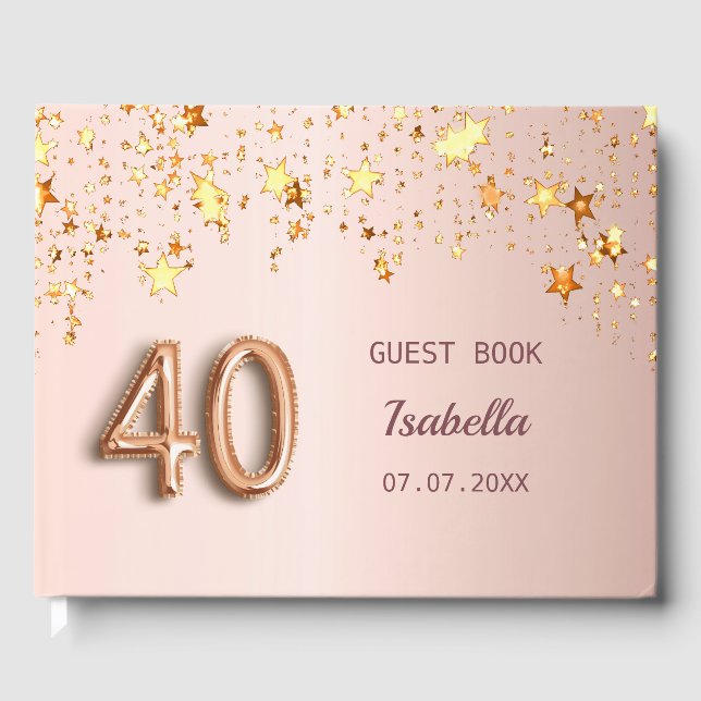 Livre D'or or rose étoiles nom 40e anniversaire (Recto)