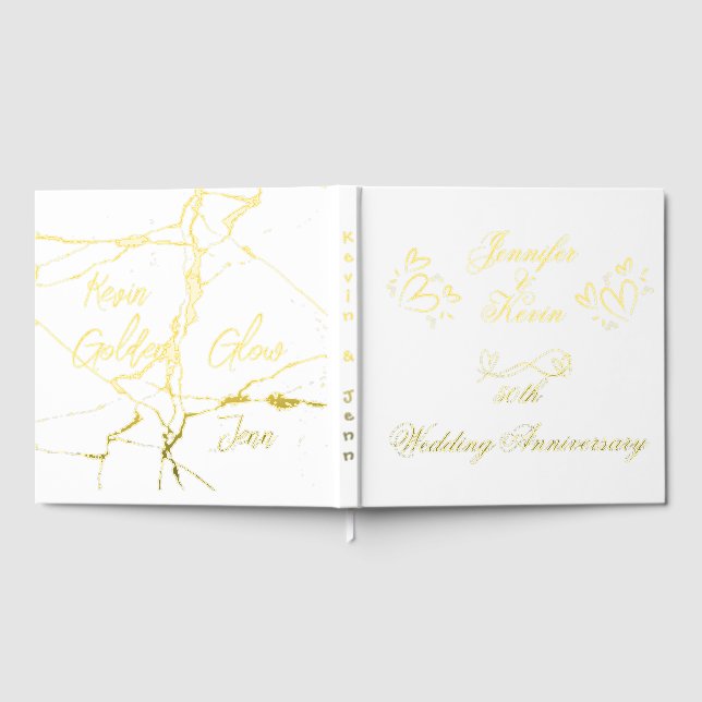 Livre D'or Or simple sur blanc 50e anniversaire de Mariage | (Complet)