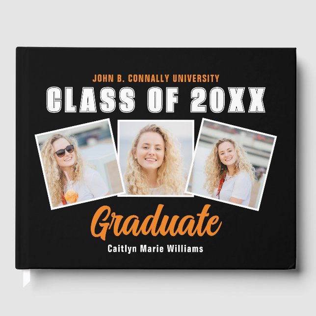 Livre D'or Orange Black 3 Classe photo de 2025 Graduation (Recto)