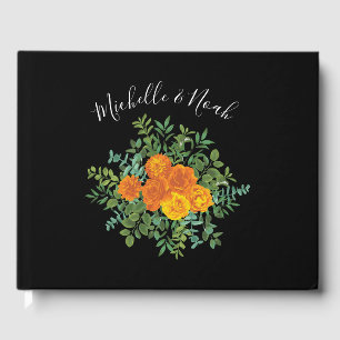 Livre D'or Orange & Black Gothique Peony & Rose Floral Mariag