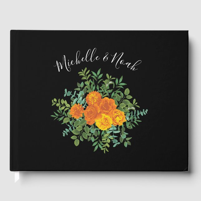 Livre D'or Orange & Black Gothique Peony & Rose Floral Mariag (Recto)