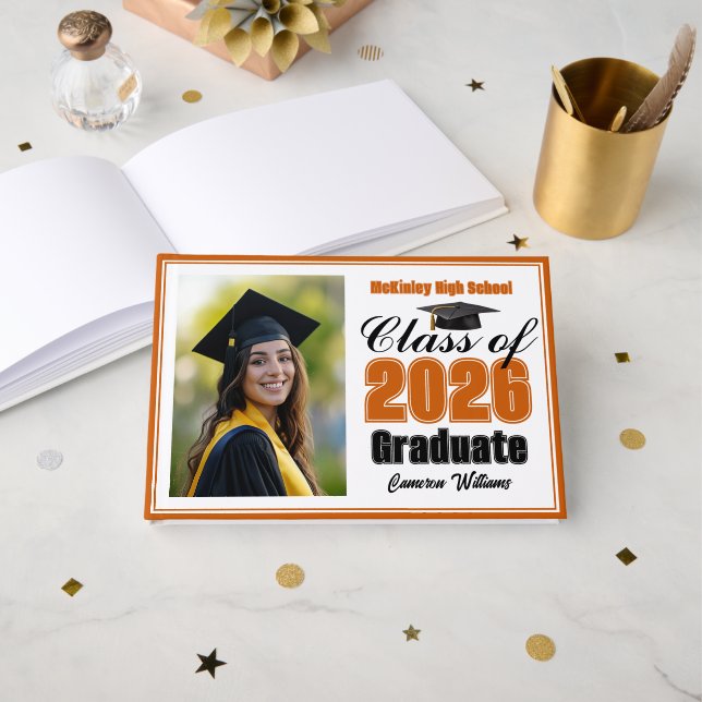 Livre D'or Orange Class of 2026 Photo Small Graduation (Recto ouvert)